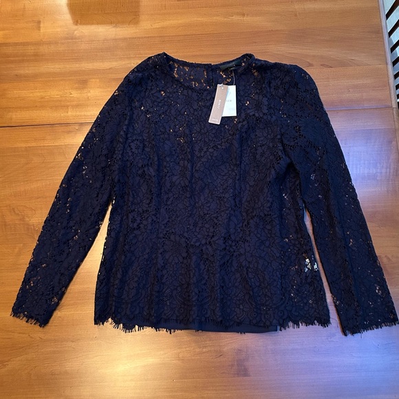 J. Crew, NWT, Lace Blouse with built-in Chemise. Navy, Size 6 - Picture 2 of 11